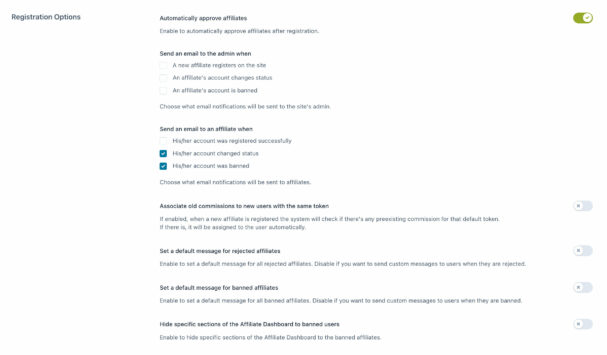 Affiliates registration form settings (2/2)