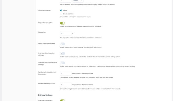 Subscription box product - subscription and delivery options