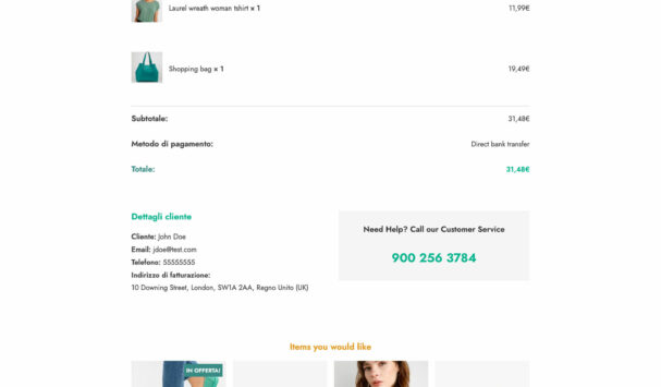 Thank you page example