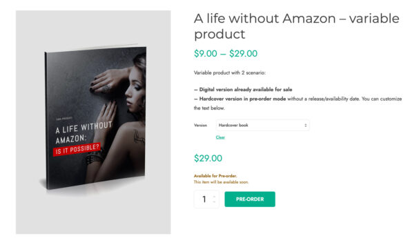 Pre-order product variation