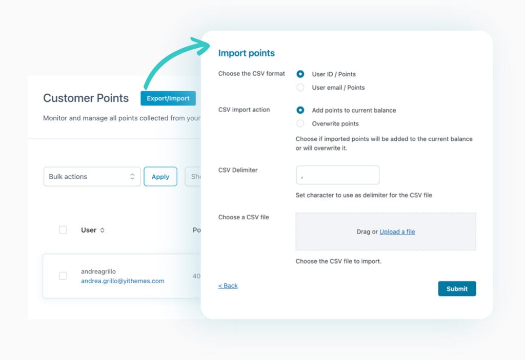 Export/Import into a CSV file