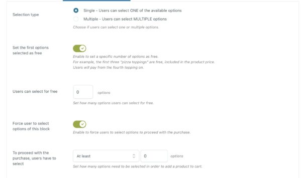 Options configuration tab