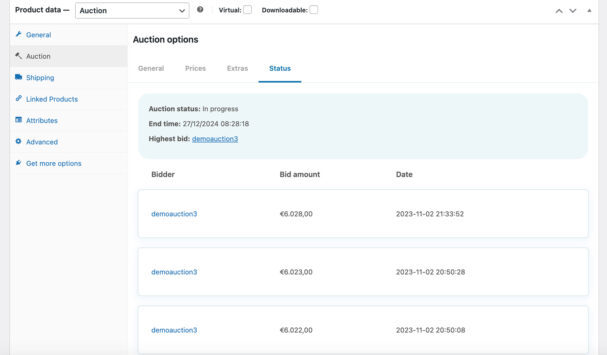 Product page - Status