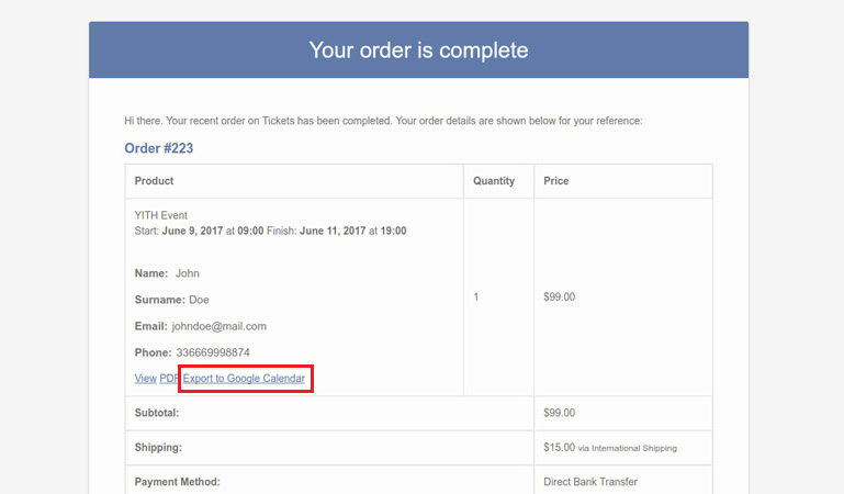 Export event to google calendar
