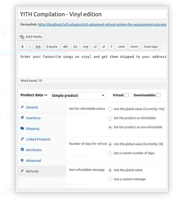 Set refund settings on single product