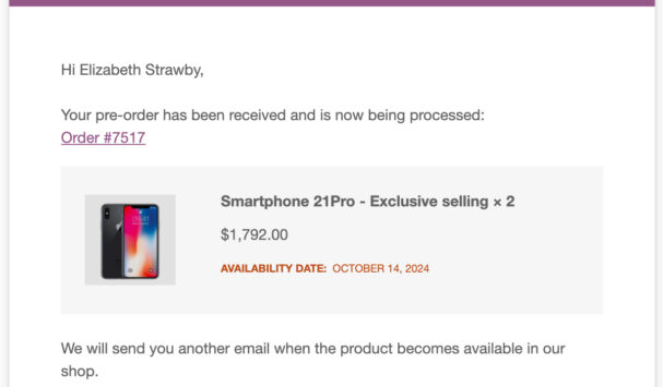 Pre-order confirmed email