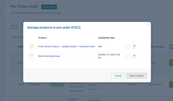 Manage products in pre-order