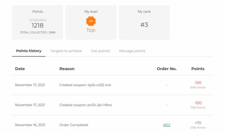 My account - Points history