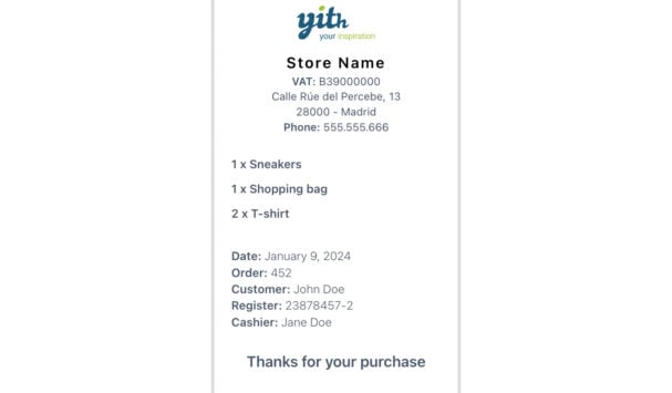 Gift receipt example