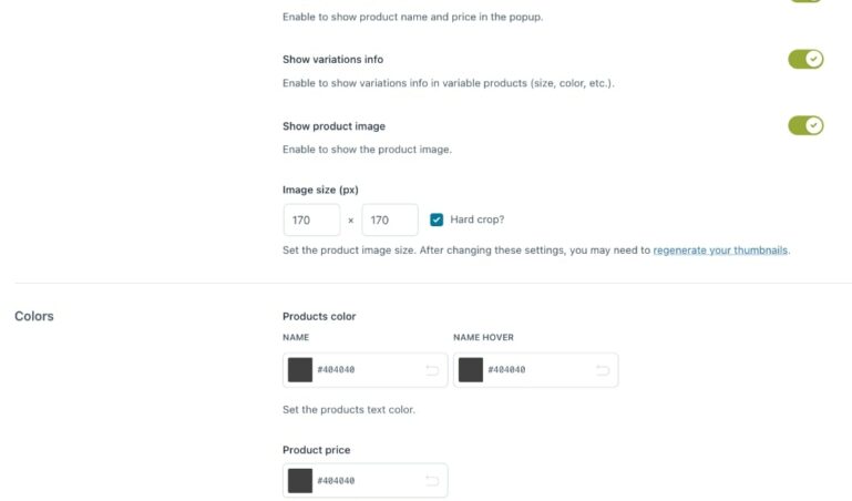 Customization - Products table