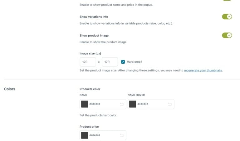Customization - Products table