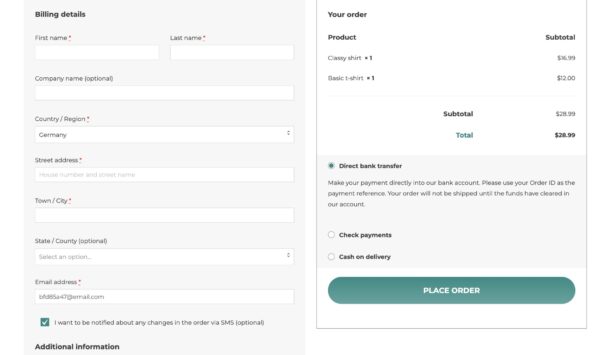 SMS notifications checkbox