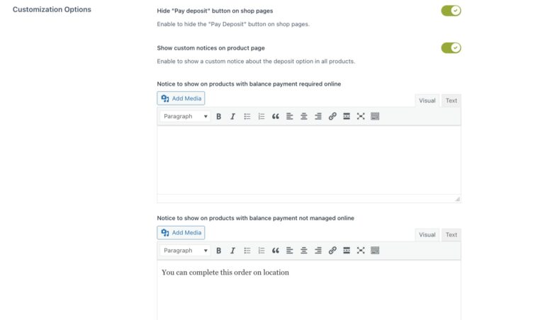 Customization options