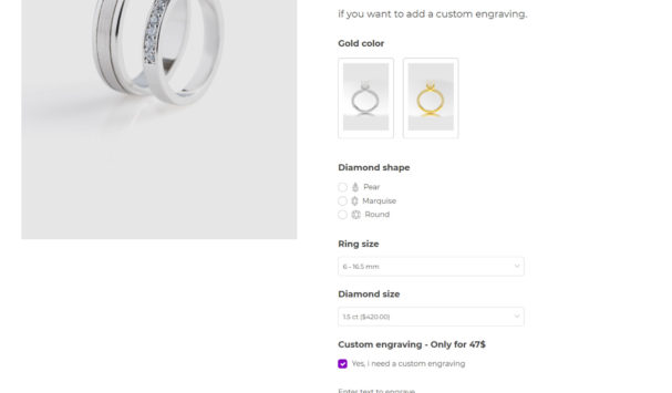 Custom ring - with image, radio, select, checkbox and text input options