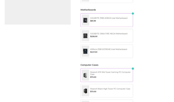 Custom computer - with product options, HTML separator, checkbox and radio options