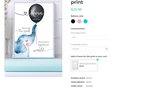 Customized print - with color swatches, text input, date and product options