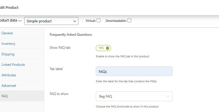 Product FAQ tab options