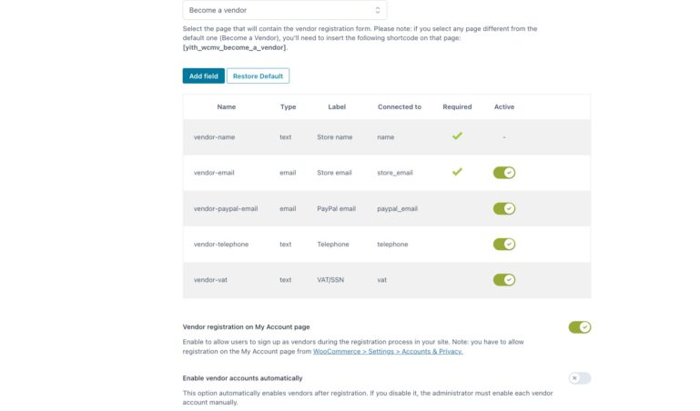 Vendors registration