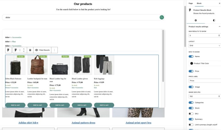 Product results block