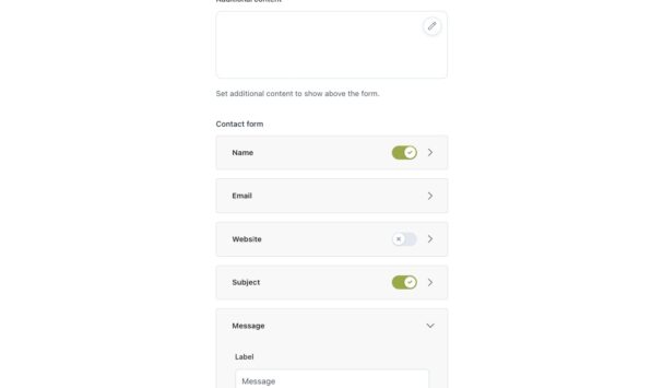 Contact form tab options