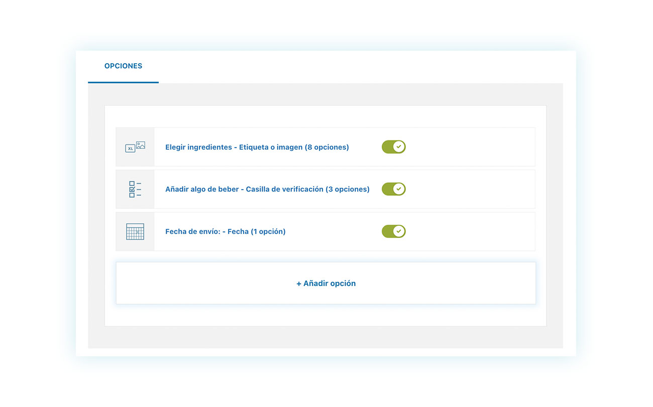 Opciones de producto