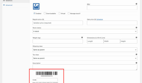 Barcode on variation
