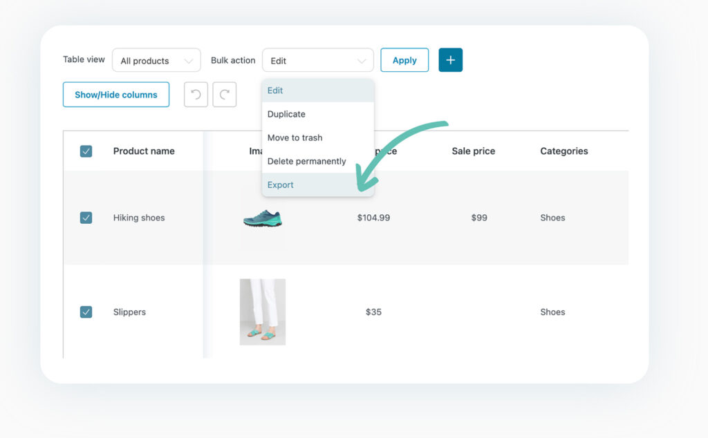 Export active product view