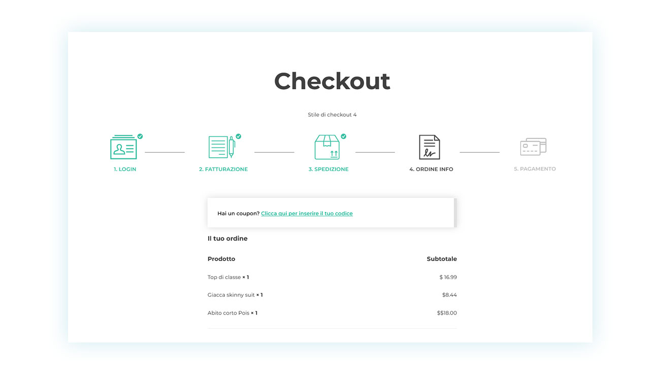 Campi completati durante il checkout