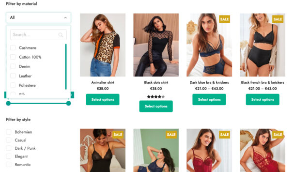 Search in dropdown and checkbox filters