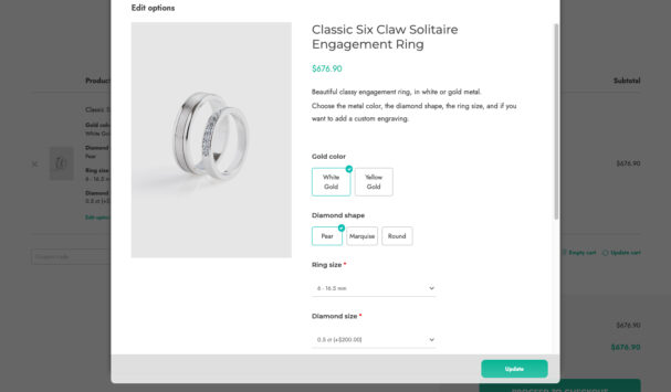 Edit options in cart
