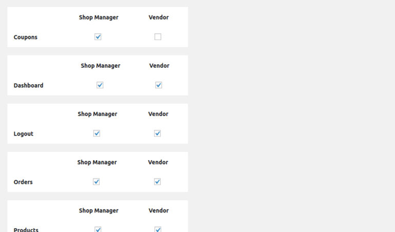 Enable section for vendor