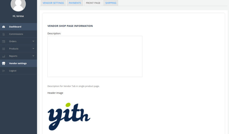 Vendor frontpage settings
