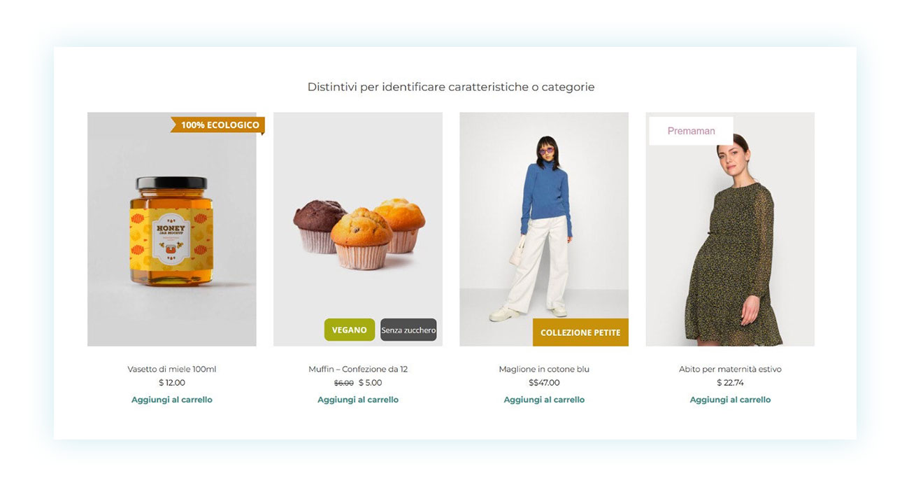 Icone sopra immagine prodotto