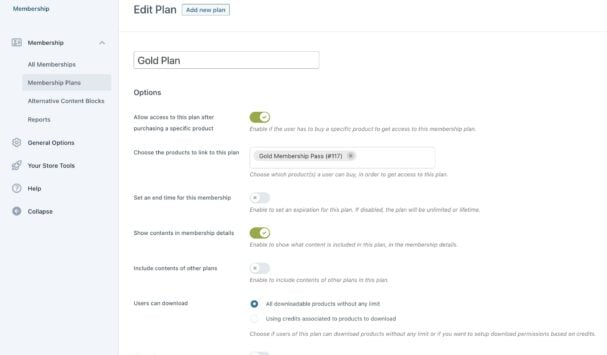 Membership plan details (1/2)