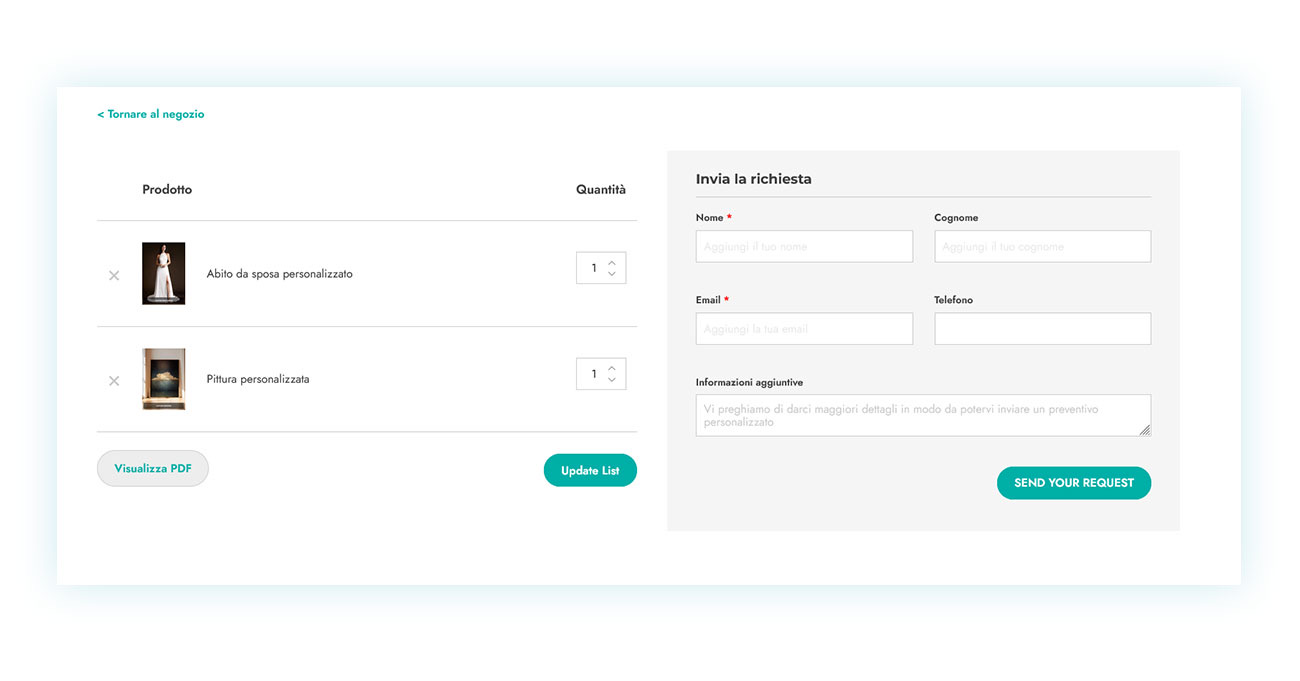 Modulo della richiesta di preventivo