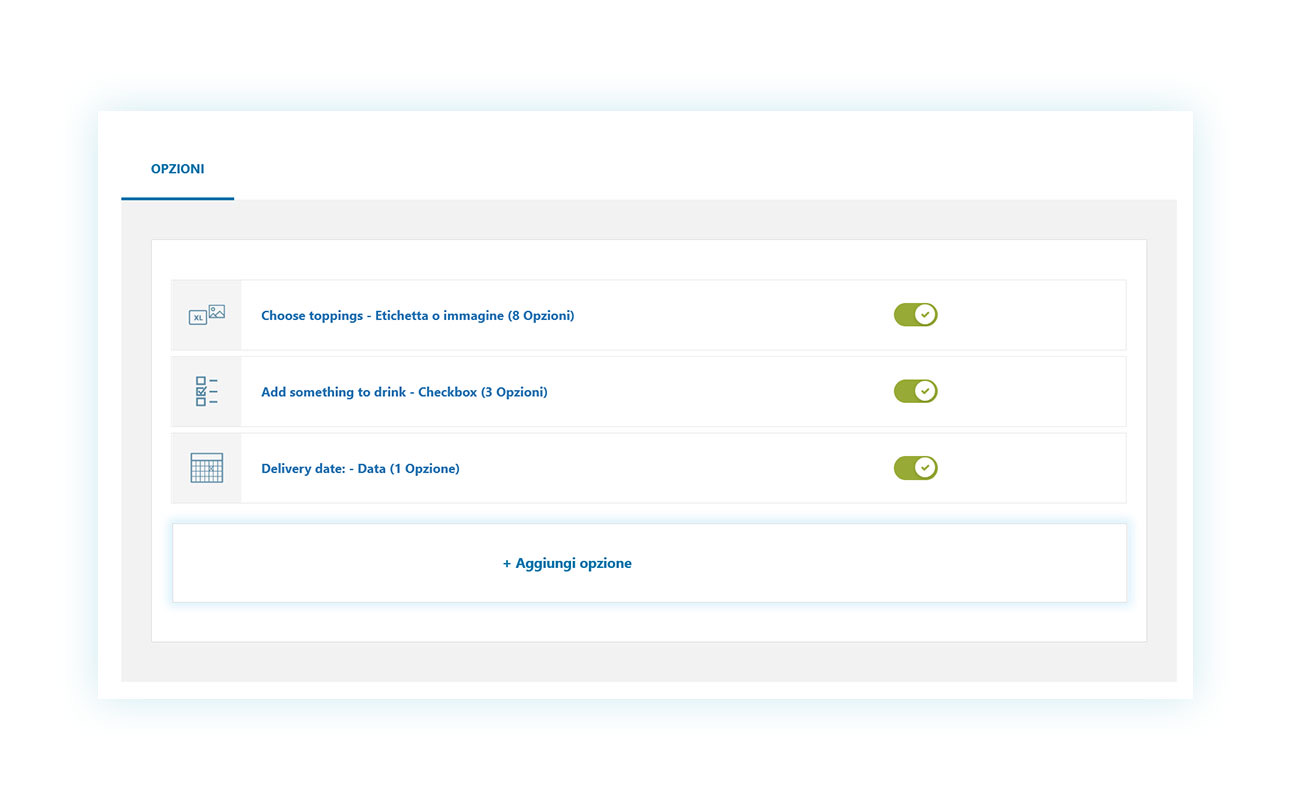 Opzioni aggiuntive dell'ordine