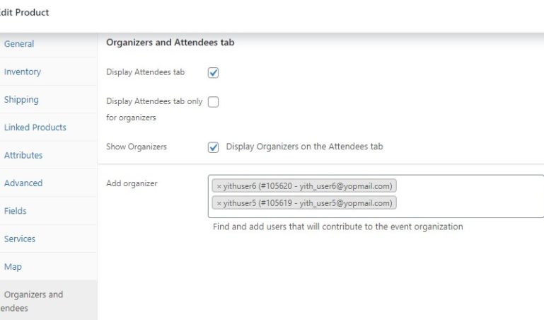 Organizers and Attendees tab