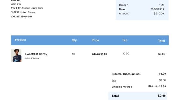 Packing slip generated with YITH PDF Invoices & Packing Slips
