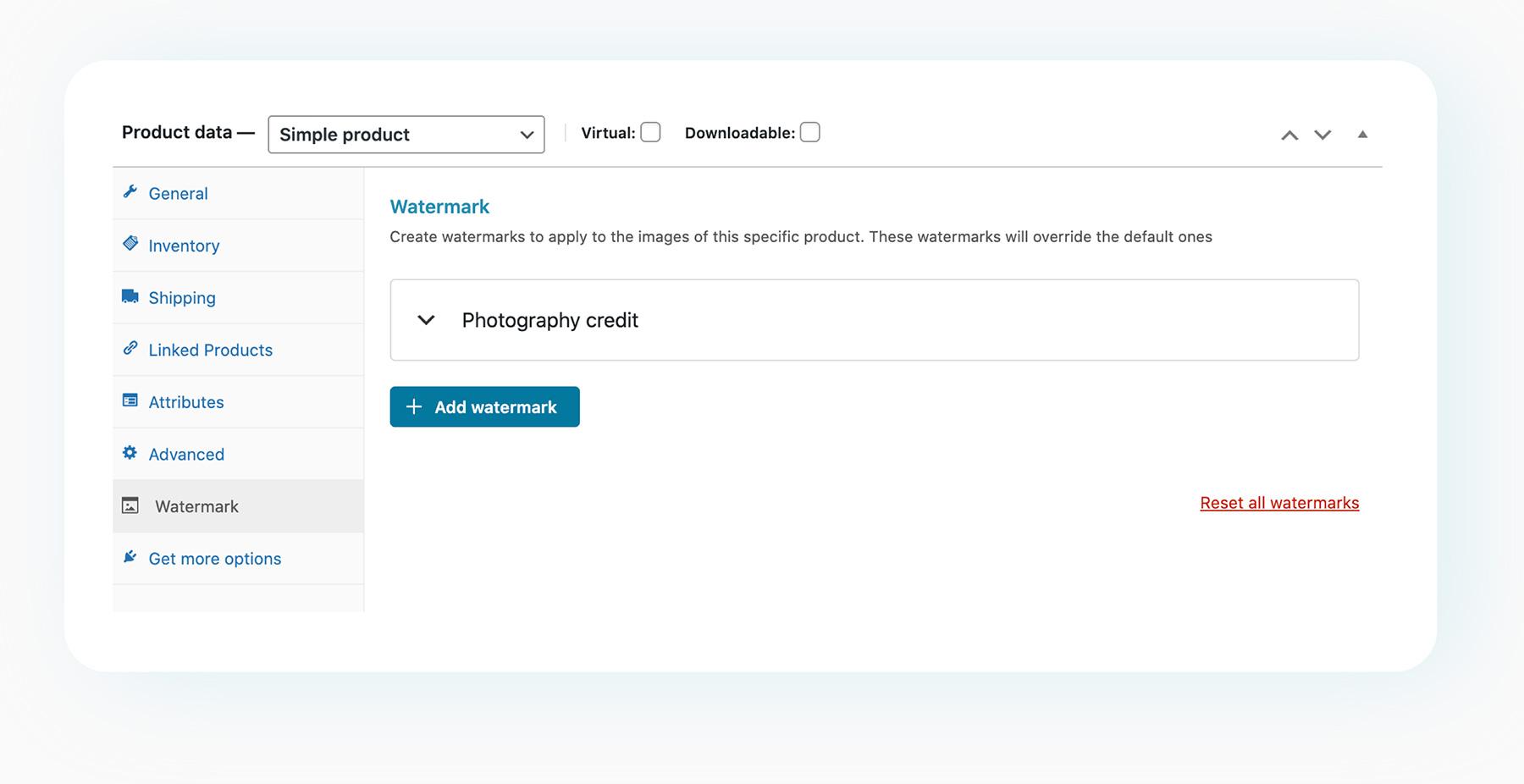 Watermark on single products