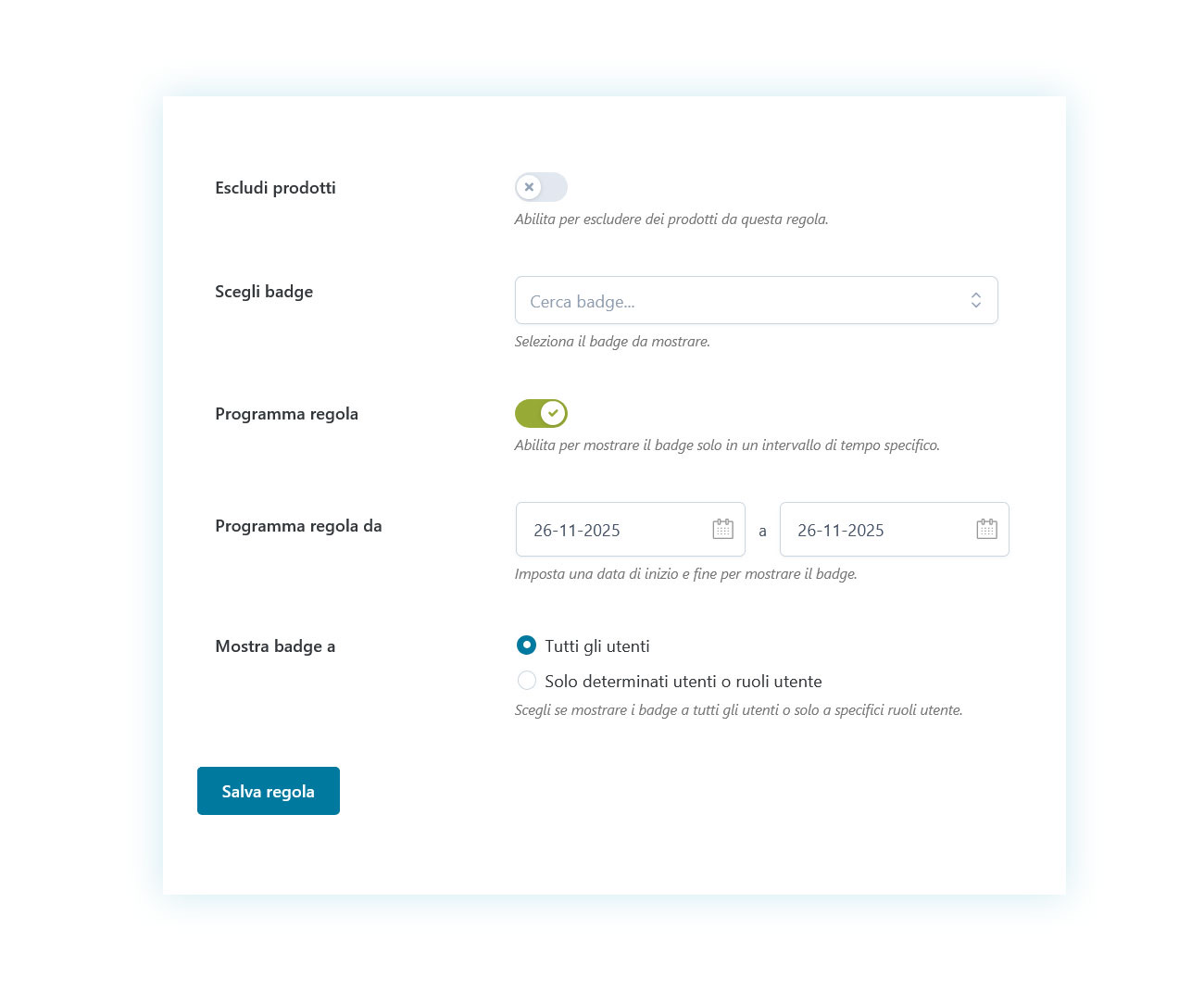 Programmazione visibilità Badge