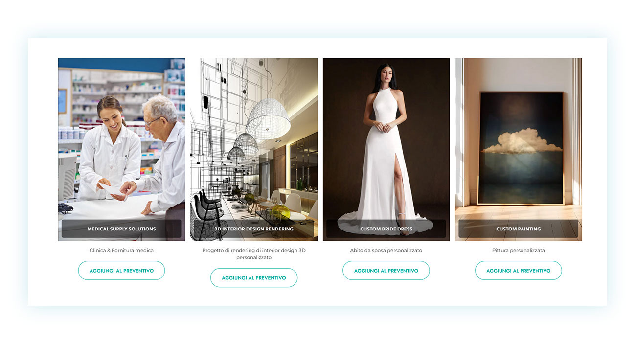 Pulsante di richiesta di preventivo sui prodotti