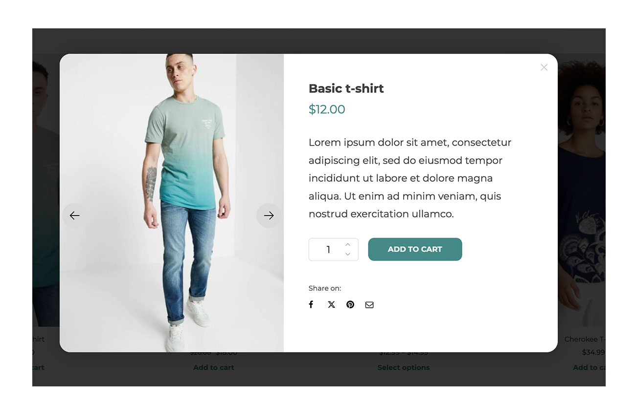 Quick view of the product, directly on the shopping cart page