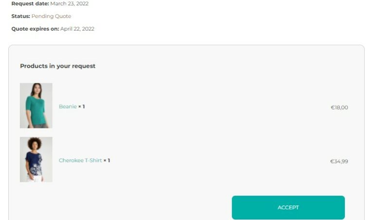 Quote details on My Account page