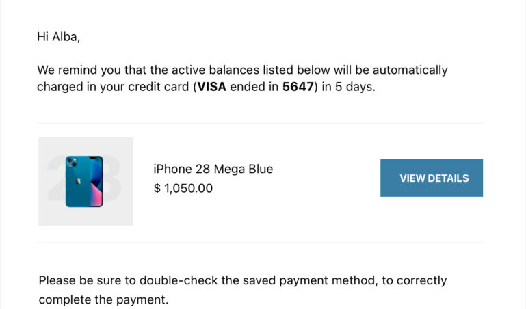 Automatic charge email