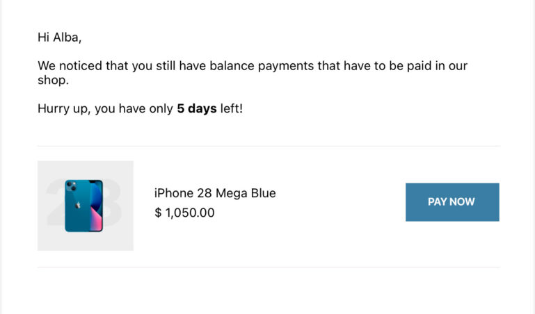 Balance payment reminder email