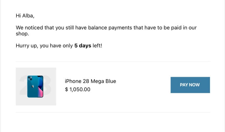 Balance payment reminder email