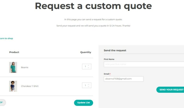 Request a quote page
