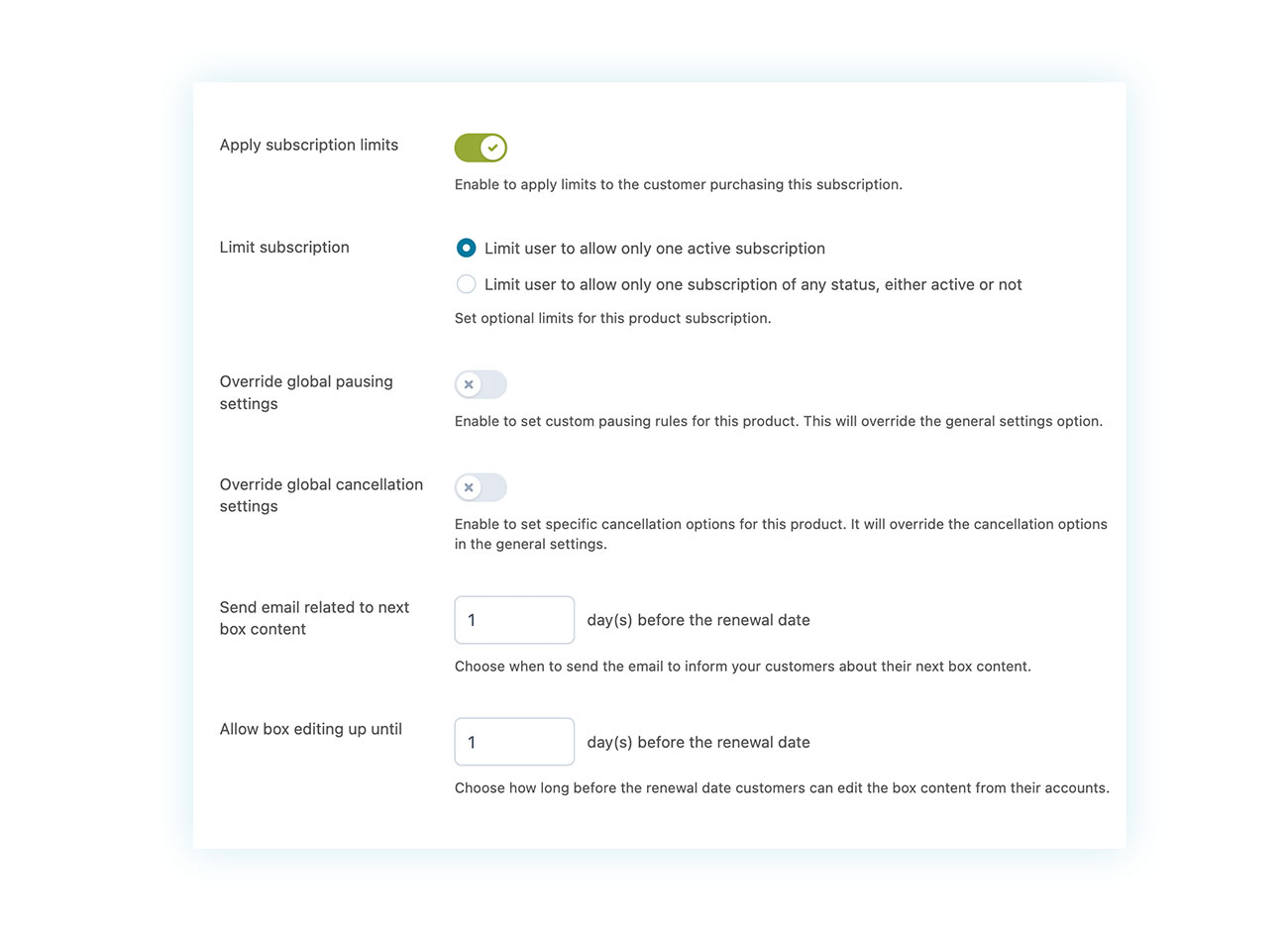 Subscription box limitations