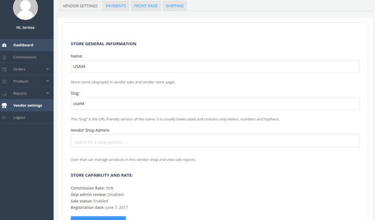 Vendor general settings