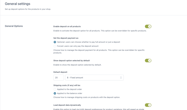 Deposit general options